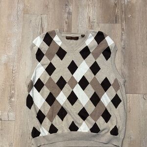 Perry Ellis V-Neck Argyle Sweater Vest - Black, Gray, White